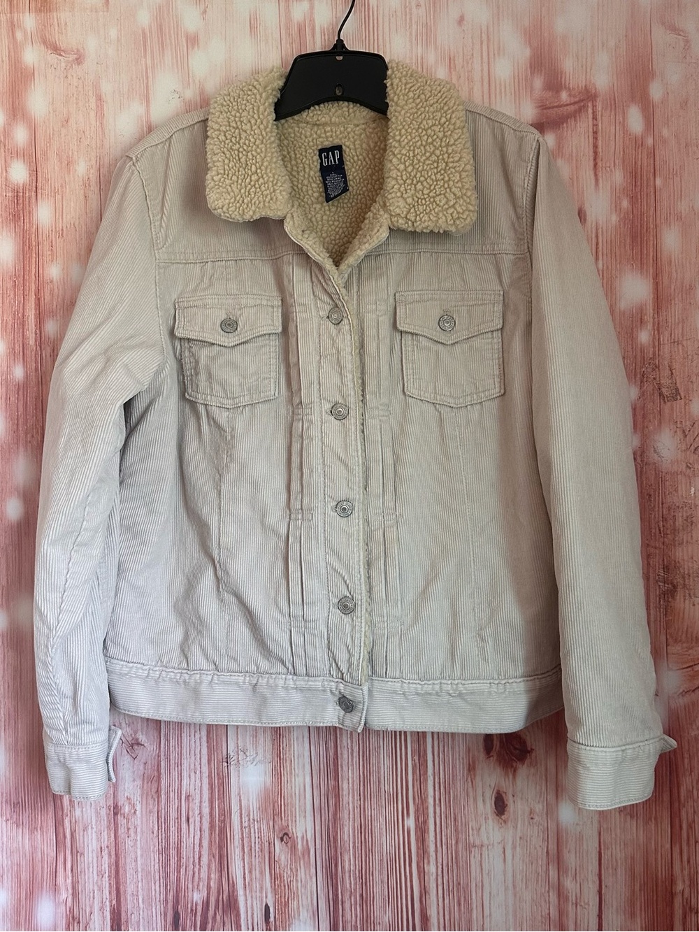 Gap Cream Sherpa Lined Corduroy Button Front Trucker Jacket Size L
